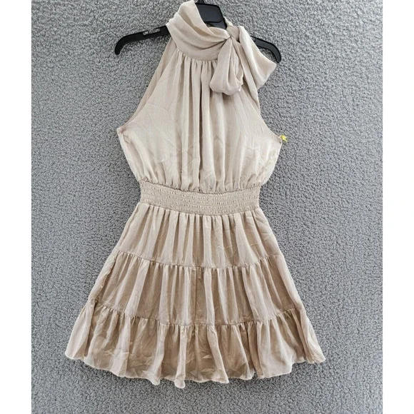 CeCe | Dresses | Cece Halter Mock Bow Neck Tiered Sleeveless Aline Dress  Womens S Champagne | Poshmark